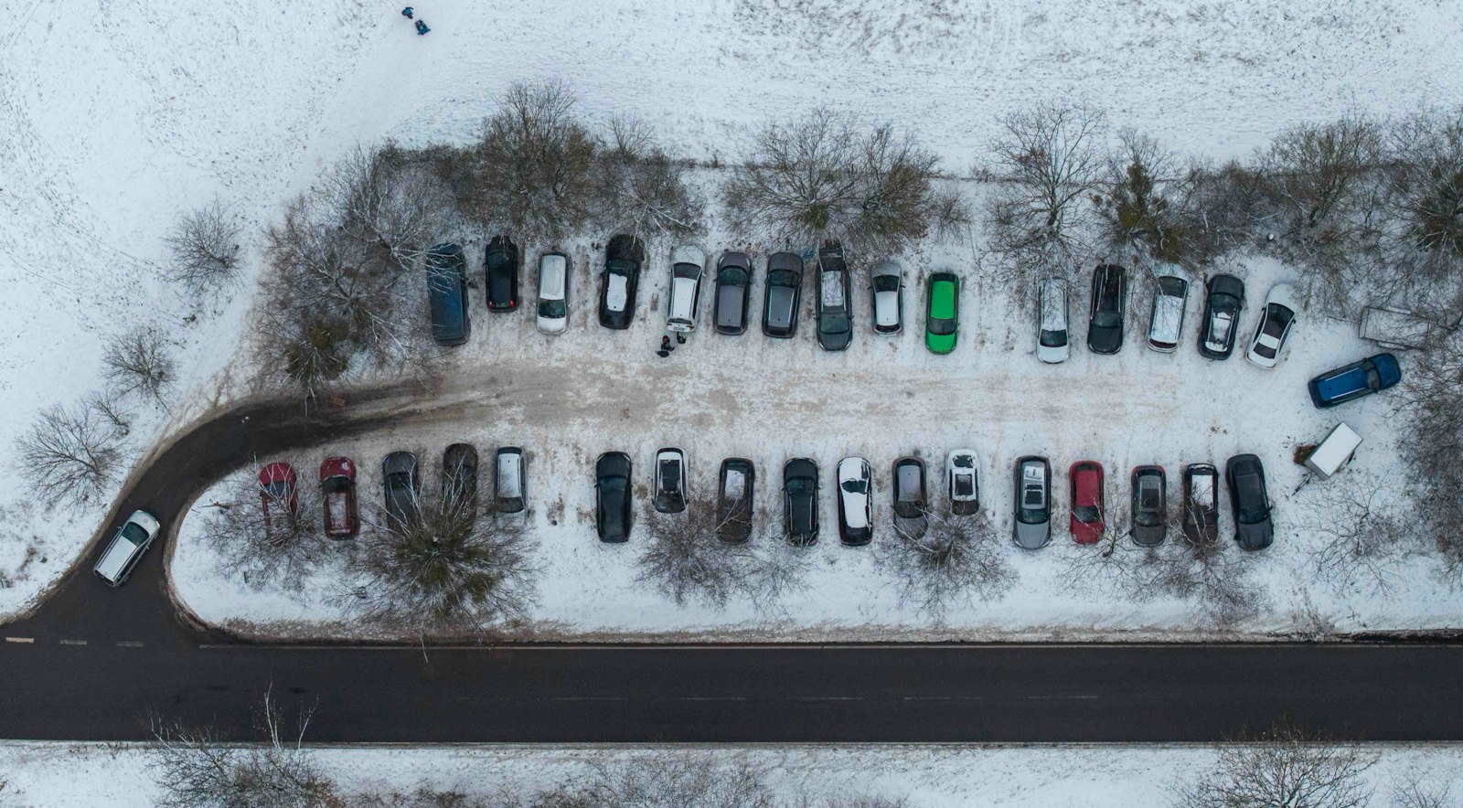 Snow-covered commercial parking lot in the Freehold area, New Jersey